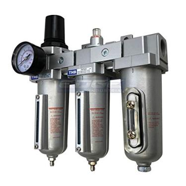 Imagem de Regulador de filtro industrial de 3 estágios, resistente e sistema de secagem para linhas de ar comprimido, tigelas de metal, ótimo para spray de tinta e cortador de plasma (1/5.1 cm NPT, drenagem