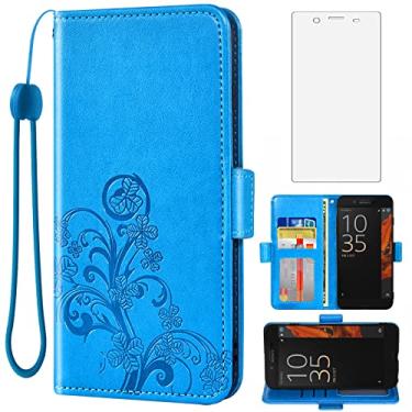 Imagem de Asuwish Capa carteira compatível com Sony Xperia XZ/XZs de 5,2 polegadas e protetor de tela de vidro temperado flip alça de pulso suporte para cartão de crédito capa de celular para Experia F8331