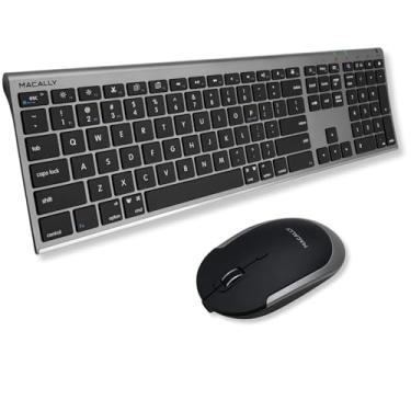 Imagem de Macally Teclado e Mouse Bluetooth Premium para Mac - Vários Dispositivos - Combinação de Teclado e Mouse Sem Fio Mac Recarregável(110 Teclas) - Teclado e Mouse Fino para Macbook e Imac - Cinza Espacia