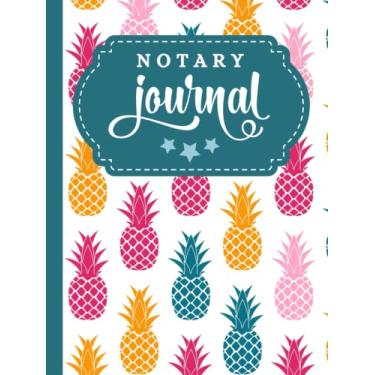 Imagem de Hardcover Notary Journal: 8.5x11 Large Notarial Logbook/With 200 Numbered Pages - Two Record Logs Per Page / 400 Records/Ledger Book Gift For ... Hot Pink Yellow Blue Pineapple Fruit Pattern