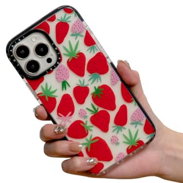 Imagem de LOLAGIGI Capa para iPhone 16 para mulheres, linda estampa rosa morango fruta desenho feminino kawaii estampa estética desenho animado para meninas adolescentes capa macia TPU para iPhone, (6,1