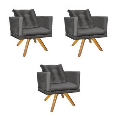 Imagem de Kit 03 Poltrona Lucia Confort Base Giratória Caramelo Com Almofada Sal