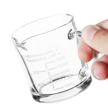 Imagem de Copo de café expresso Ackers com alça, fundo e parede espessos, bico duplo em forma de V, copo medidor de vidro com escala dupla gravada, jarra de espuma de leite de vidro transparente de 75 ml,