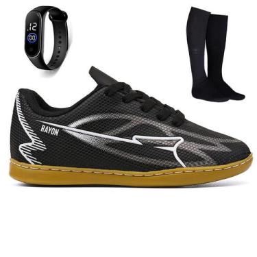 Imagem de Kit Chuteira Infantil Futsal Meninos Quadra Futebol de Salão + Meião +