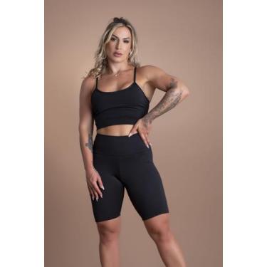 Imagem de Conjunto Fitness Feminino Bermuda Lisa Academia Treino E Top Cropped A