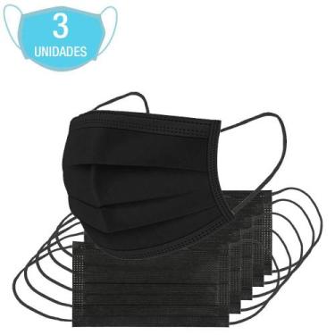 Imagem de Máscaras Pretas Para Rosto Descartável Tripla Proteção Com Elástico E 