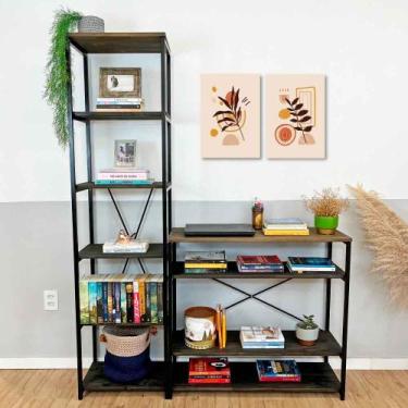 Imagem de Cantinho Estante e Aparador Style de Ferro e Madeira Tabaco e Preto - 