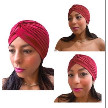 Imagem de Turbante Touca Gorro Adulto Feminino Fechado Indiano Bordo Moda Elegan