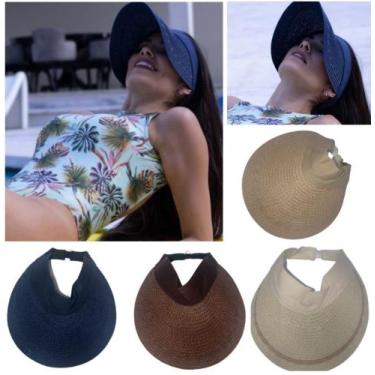Imagem de Viseira Aberta Mole Feminina Moda Praiano Tendência Verão, Azul escuro
