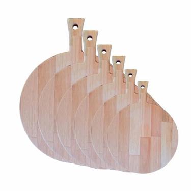 Imagem de Kit Tábua para Pizza Redonda com Cabo em Madeira de Eucalipto Maciço com Óleo Mineral - Tamanhos Variados Cor:NATURAL;Ta