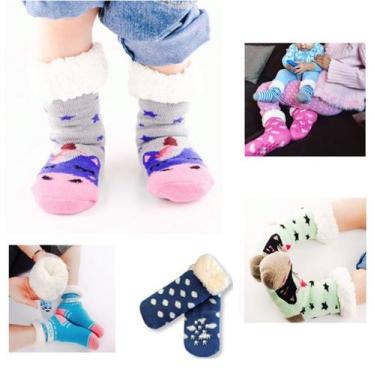 Imagem de Meia Pantufa Infantil Bebê: Lã Forrada com Pelúcia e Solado Antiderrap
