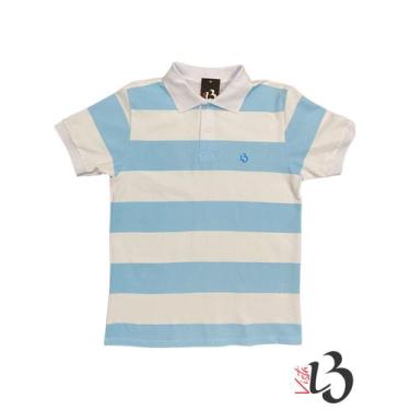 Imagem de Camisa Polo Masculina Listrada - Branca / Azul Claro - VISTA LB, G1