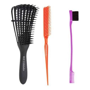 Imagem de Escova Polvo + Pente 3 Fileiras + Pente Baby Hair Modelagem - RJI Util