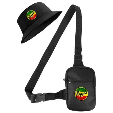Imagem de Kit Chapeu Bucket Preto + Shoulder Bag Mini Bolsa Lateral Masculina Es