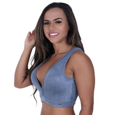 Imagem de Top fitness feminino decote v bojo cirrê relevo poliamida manu-orbis -