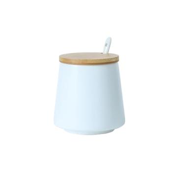 Imagem de YORROR Açucareiro de cerâmica de 500 ml com tampa e colher, tigela de sal de porcelana branca, recipiente de sal, pote de especiarias de cerâmica, caixa de temperos, pote de condimentos, pote de mel