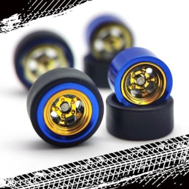 Imagem de WAVEIST 1/64 Wheels for Model Cars with Electroplating Yellow Spoke with Electroplated Blue Metal Rim Refitting Parts for Real Riders Diecast Model Cars(FG00019