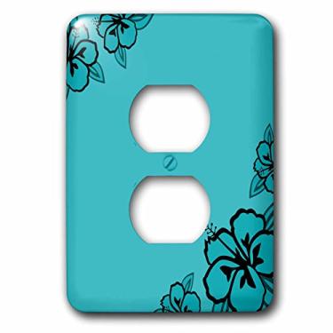 Imagem de 3dRose Lsp_110673_15,24 cm (6") Turquesa com flores de hibisco preto, 2 tomadas, multicolorido