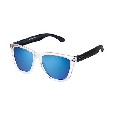 Imagem de Abyss22 Óculos de sol polarizados para homens e mulheres, para acabamento de condução, proteção UV, Armação transparente/lente espelhada azul, X