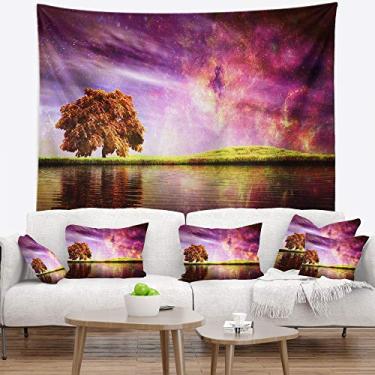 Imagem de Designart Tapeçaria de paisagem "Noite mágica com nuvens coloridas", arte de parede decorativa para casa e escritório, criado em tecido de poliéster leve grande: 152 cm x 127 cm