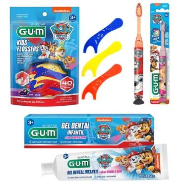 Imagem de Kit patrulha canina gum (flossers + escova c/luz + pasta)