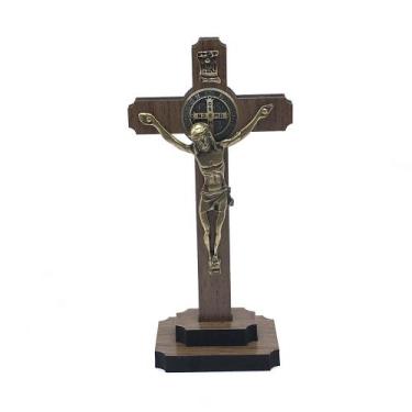 Imagem de Mini Crucifixo Cruz De Mesa São Bento Madeira OV - FORNECEDOR 3
