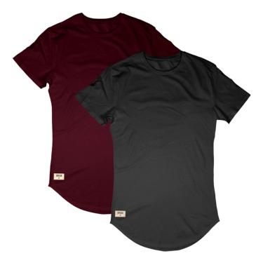 Imagem de Combo 2 Camisetas Longline Unissex Blusa Alongada Preta e Bordô Di Nuevo