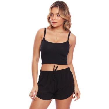 Imagem de Top Cropped Alcinha Canelado Feminina Lisa Básica - Brás e Cia, Preto,