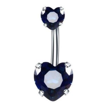 Imagem de Piercing De Umbigo Prata 2 Coração Aço Cirúrgico Zircônia - De Castro 