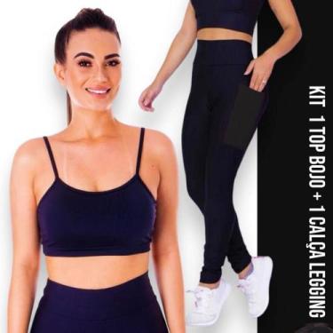 Imagem de Conjunto Top fitness ALÇA FINA bojo Feminino + Calça LEG LEGGING BOLSO