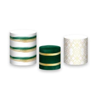 Imagem de Trio De Capa Cilindro - Geométrico Verde Escuro com Dourado 015 - Via 
