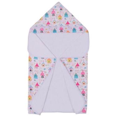 Imagem de Toalha de Banho Bebê Passarinhos Rosa com Capuz - Miguel Baby