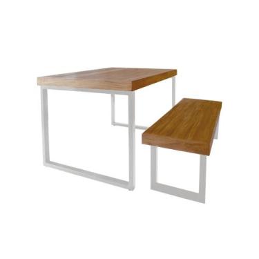 Imagem de Conjunto Mesa Industrial Bernardo 1,50m Ferragem Branca com Banco Indu