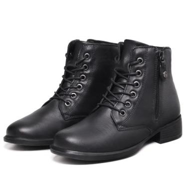 Imagem de Bota coturno feminina de couro cano baixo salto de 2 cm Mod.0905 Preto