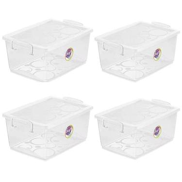 Imagem de Kit 4 Caixas Organizadora 4L com Travas e Alças Laterais Bel Ordene Escola Casa Closet 