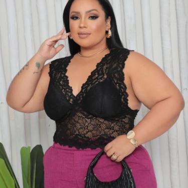 Imagem de Cropped Renda Preto Plus Size com bojo Laycra Transparência Sensual. D