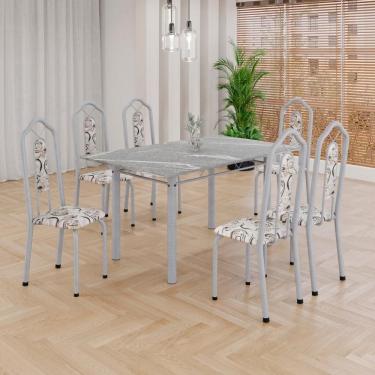 Imagem de Conjunto de Mesa Tubular 6 Cadeiras 140x75cm Mart Perola com Tampo em Granito Topázio Brenda 010 - Tudo de Móveis