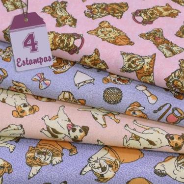 Imagem de Kit de Tecido Dogs Rosa e Lilás (30x70) 4 Estampas - CÍRCULO