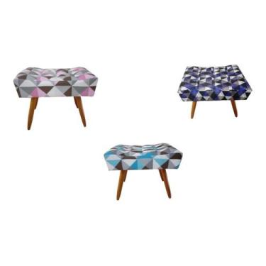 Imagem de Kit 3 Puff Decorativo Banqueta Retangular Pés de Madeira Palito Triang