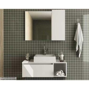 Imagem de Armário c/ Balcão Banheiro Suspenso BN3601 s/ Cuba 80cm e Espelho BN3602 Branco - Tecno Mobili