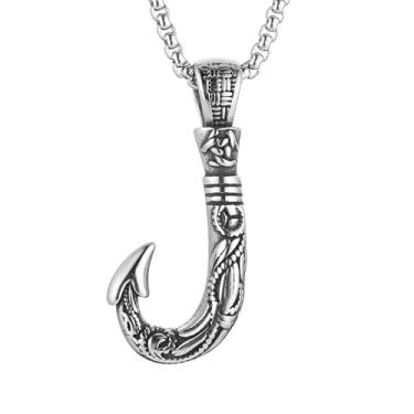 Imagem de STWTR Colar de anzol masculino e feminino de aço inoxidável, havaiano, Maui, anzol, presente de joia havaiana para dia dos pais, Aço inoxidável, Sem Pedra Preciosa