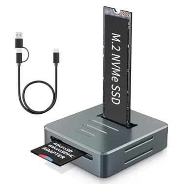 Imagem de SSS·GRGB Estação de ancoragem SSD M.2 NVMe de alumínio e adaptador de leitor SD, adaptador M.2 para USB de 10 Gbps, rápida dissipação de calor, suporte NVME M-Key/(B+M) Key SSDs Dock, cinza