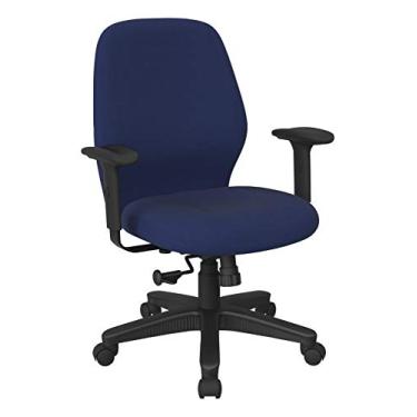 Imagem de Office Star Cadeira de escritório ergonômica com encosto médio e controle de inclinação Synchro 2-1 e braços acolchoados macios ajustáveis, tecido azul marinho