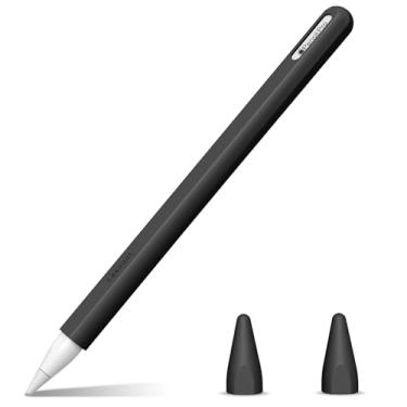 Imagem de Fintie Luva de Silicone Para Apple Pencil 2ª Geração, Capa de Pele de Caneta Leve Suporte de Aperto de Lápis Protetor Macio com 2 Nib Cobre Acessórios, Preto