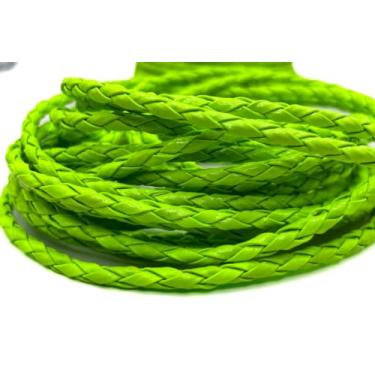 Imagem de Cordão de couro Trançado 4mm - Diversas cores (Verde neon)