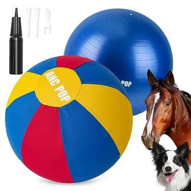 Imagem de ANC POP Bola de pastoreio para cães cavalo e capa bola de 63,5 cm para cavalos grande com bomba manual para brincar, brinquedos de cavalo para cavalos, vermelho, azul e amarelo