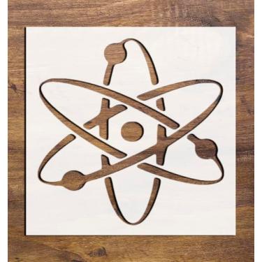 Imagem de Estêncil Atom 14 x 13 cm, corte personalizado, reutilizável, plástico transparente flexível, perfeito para necessidades de desenho e modelo