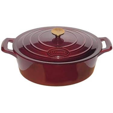 Imagem de La Cuisine 6210GK Caçarola de forno holandês oval revestido de ferro fundido esmaltado, 18 litros 33 x 24 x 15 cm de diâmetro interno fosco preto esmaltado revestimento dourado SS sem costura puxador Majolica