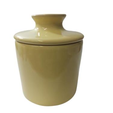 Imagem de Manteigueira Francesa de Porcelana Premium Resistente - Design Sofisticado, Fácil de Limpar, Ideal para Ocasiões Especiais. (Amarelo Bebê, Médio)