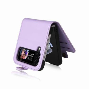Imagem de Capa para Samsung Galaxy Z Flip 6 5 4 3 Couro Carteira Cartão Fivela Magnética Flip Phone Case para Samsung Z Flip 6 5 4,Roxo Claro,para Galaxy Z Flip 6